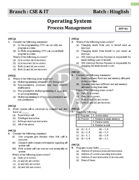 CSE IT Process Management DPP 01: Key Concepts and Questions - Studocu
