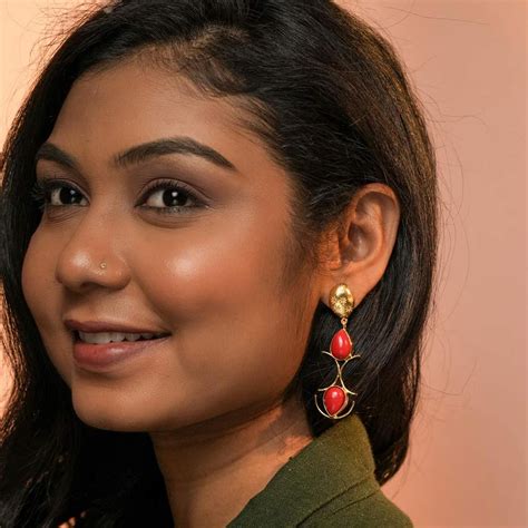 Gold-Plated Crescent Earrings with Red Teardrop Stones for Stylish ...