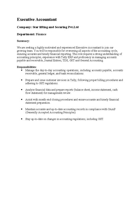 Executive Accountant JD - You will be responsible for overseeing all ...