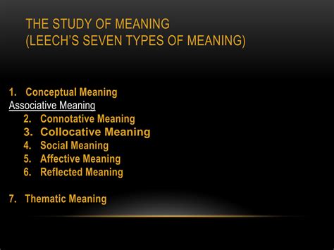 SOLUTION: Leech's seven types of meaning - Studypool
