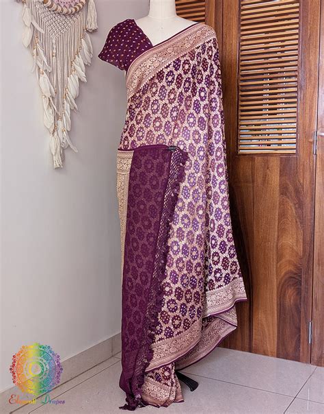 Wine Banarasi Bandhani Khaddi Georgette Saree – Elegantt Drapes