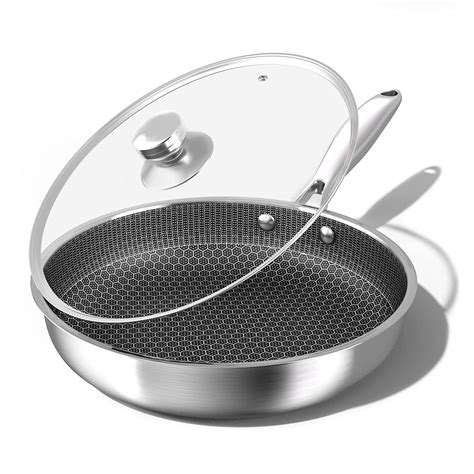 Buy Frying Pan,28cm Stainless Steel Pan with Lid,11 inch Heats Qickly ...