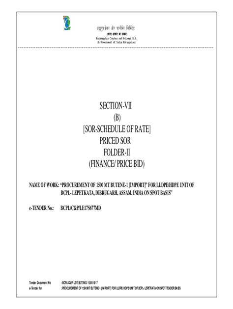 Fillable Online section-vii (b) sor-schedule of rate priced sor folder ...