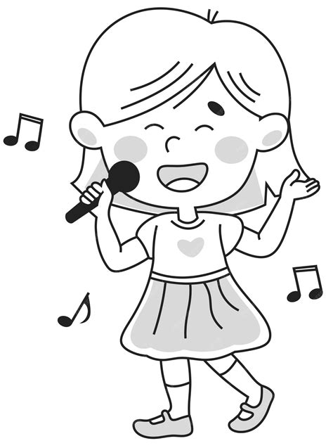 Premium Vector | The girl sings with a microphone Contour black and ...