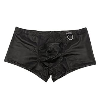Buy MYADDICTION Men's Boxer PU Leather Shorts Low Rise Ring Clubwear ...