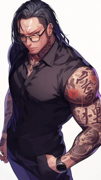 33yearold muscular man with tattoos and stylish outfit exuding a yakuza ...