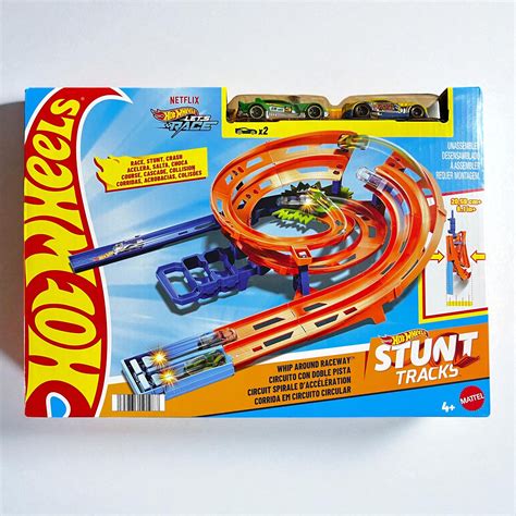 Hot Wheels Stunt Tracks Spiral Loops Circuit HTK17, 2 Cards, 22.5Inch ...