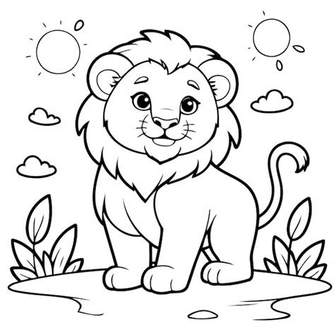 Cute vector illustration lion drawing for kids colouring activity ...