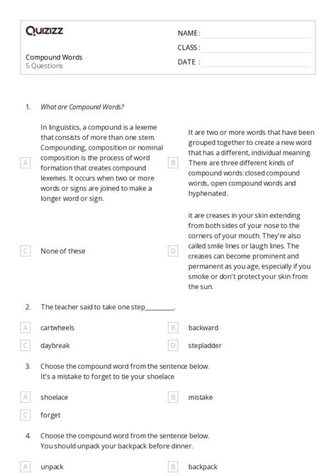 50+ Meaning of Compound Words worksheets for 3rd Class on Quizizz ...
