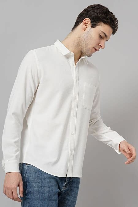 Off White Solid Casual Full Sleeves Shirt Collar Men Regular Fit Casual ...