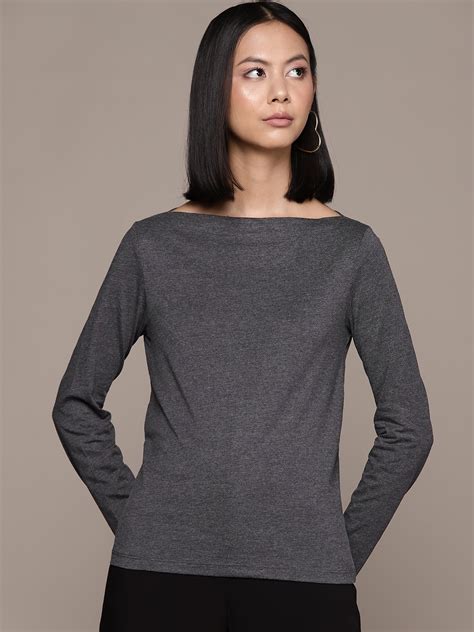 Buy MANGO Women Pure Cotton Boat Neck T Shirt - Tshirts for Women ...