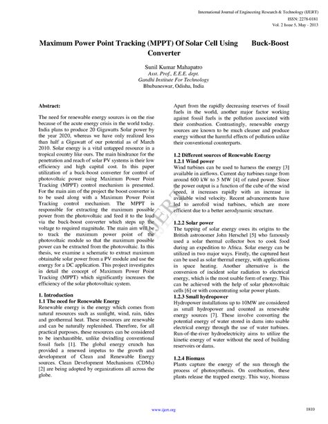 Maximum power point tracking mppt of solar cell using buck boost ...