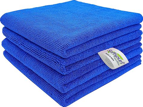 SOFTSPUN Microfiber Cloth 40x60 Cms, 4 Piece Towel Set, 340 GSM (Blue ...