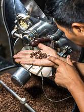 Close-up of dark roasted coffee beans, illustrating the oily sheen common for beans labeled 'espresso', asking the question are coffee and espresso beans the same.