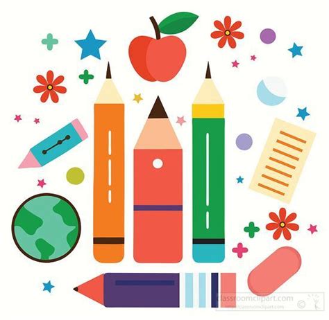 School Clipart-set of school themed pencils surrounded by creative elements