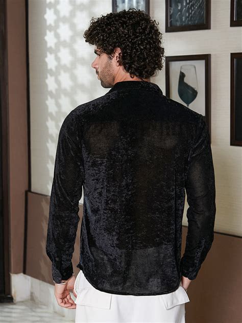 Campus Sutra Mens Onyx Black Solid Velvet Shirt - Campussutra