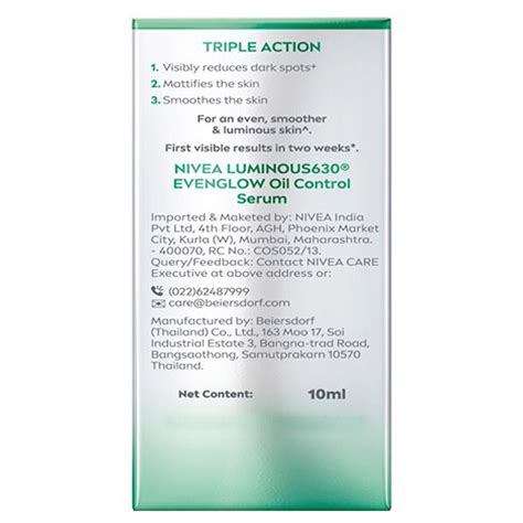 Buy Nivea Luminous 630 Even Glow Oil Control Serum, 10 ml | 19 Minutes ...