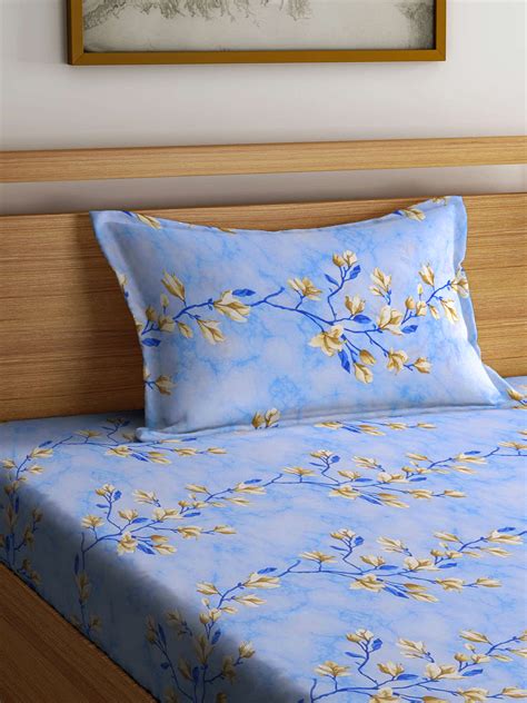 Klotthe Multicolor Floral 400 TC Pure Cotton Fitted Single Bedsheet wi ...