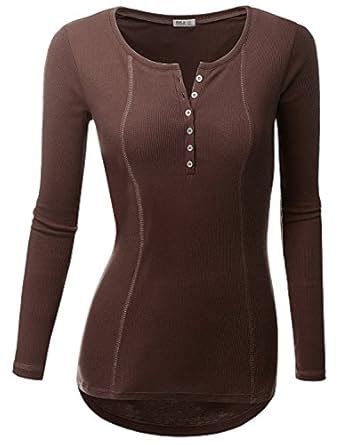 Doublju Women Unique Henley Neck Long Sleeve Big Size Top CHARCOAL,3XL ...