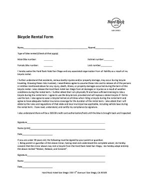Bike Rental Form - Fill and Sign Printable Template Online