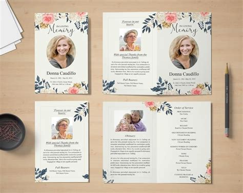 Rose Gold Floral Funeral Program Template Floral Funeral | Etsy Adobe ...