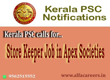 Store Keeper in Apex Societies of Co-operative Sector in Kerala