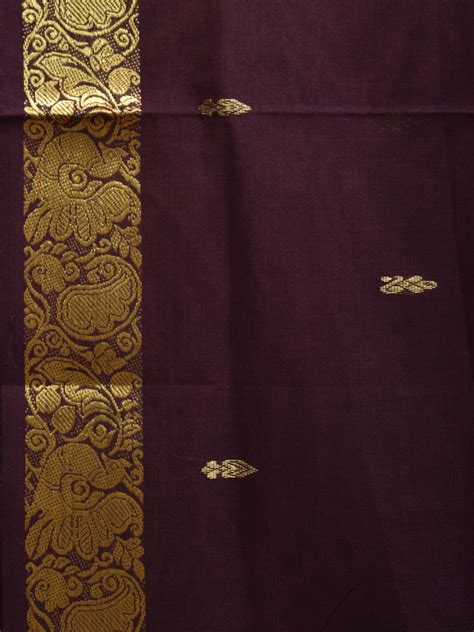 Dark Wine Kanchipuram Cotton Handloom Saree with Small Body Buta and B ...