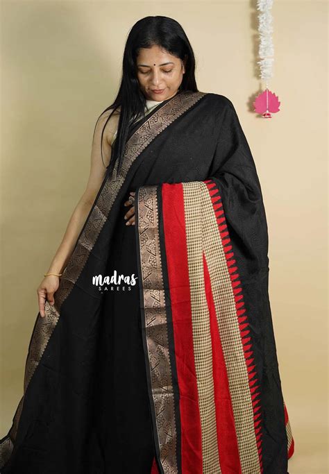 Black - Rich malai silk Full body self design prints with multi border ...