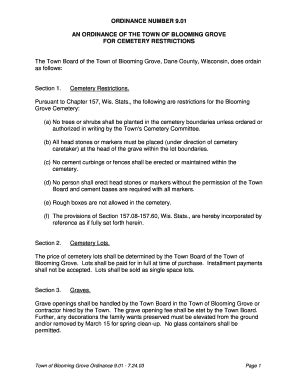 Fillable Online 01 AN ORDINANCE OF THE TOWN OF BLOOMING GROVE FOR ...