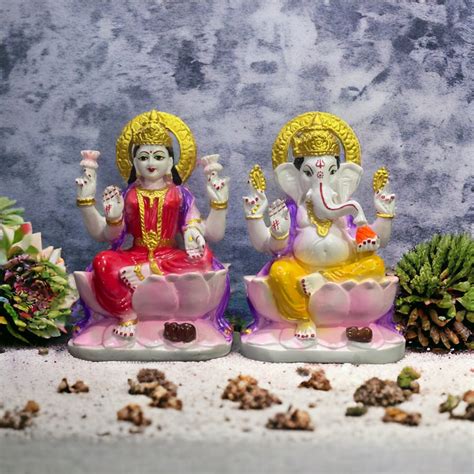 Laxmi Ganesh Murti Marble Look for Diwali Pujan Made in India H – 22 c ...