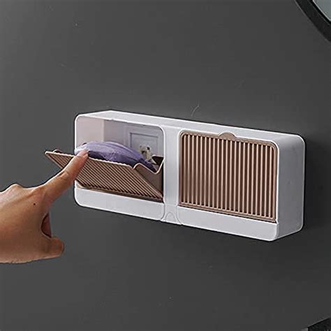 Kylex Wall-Mounted Double Bar Soap Box with Lid Double Grids, Drainage ...