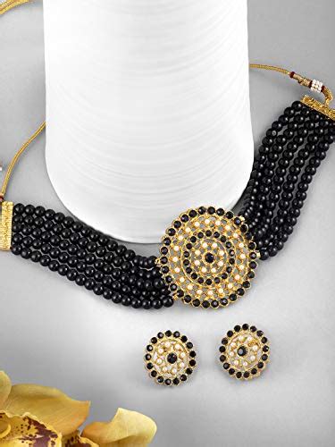 Peora Gold Plated Pearl Diamond Kundan Choker Necklace with Round ...