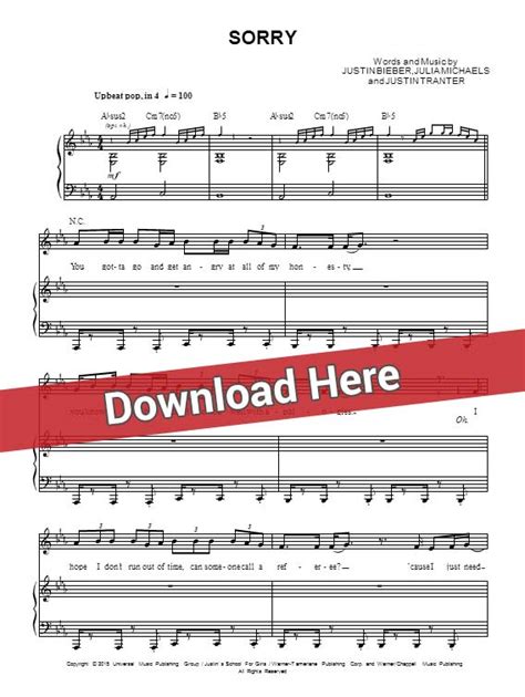 Justin Bieber Sorry Sheet Music, Piano Notes, Chords feat. Skrillex, Blood