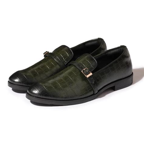 Buy Morris Green Croco Belt Slip-ons Premium Vegan Leather Shoes