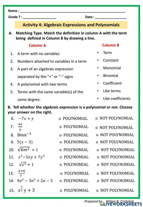 Image result for Polynomial Expressions Worksheet