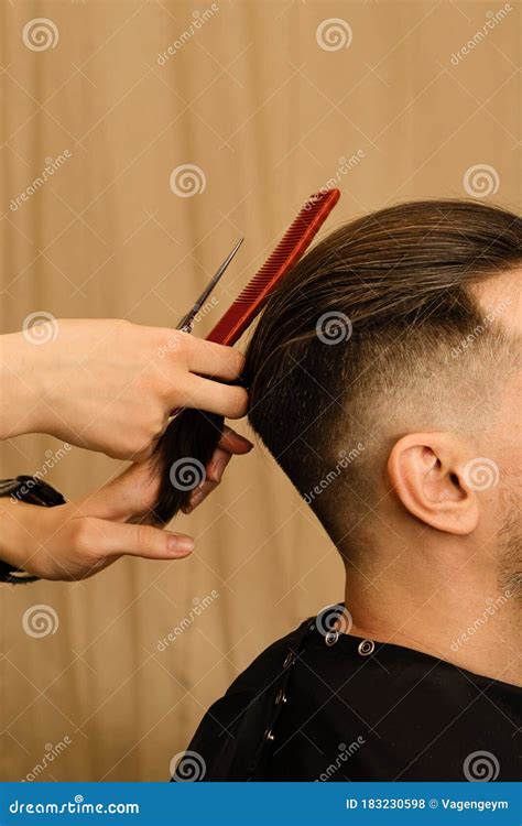 Male Haircut. Scissors Cut Hair Stock Photo - Image of hairstyle, hand ...
