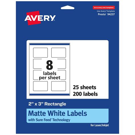 Avery Laser/Inkjet Rectangle Labels, 2" x 3", Matte White, 200 Labels ...