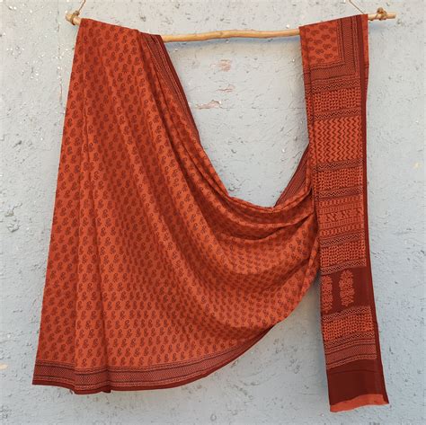 BAGH E WAFA - Pure Cotton Rustic Orange Maroon Bagh Hand Block Printed ...