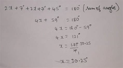 in the triangle xyz the angle x = angle y =2x+7 z= 45 find the value of ...