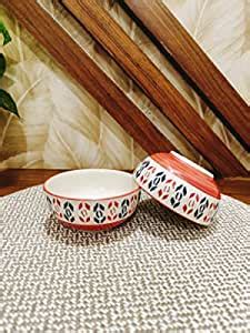 Buy Caffeine Ceramic Handmade Orange Arrow Pattern Katori Bowl – Set of ...
