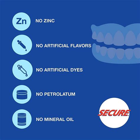 Secure Comfort Strips Waterproof Denture Adhesive - Zinc Free, Extra ...