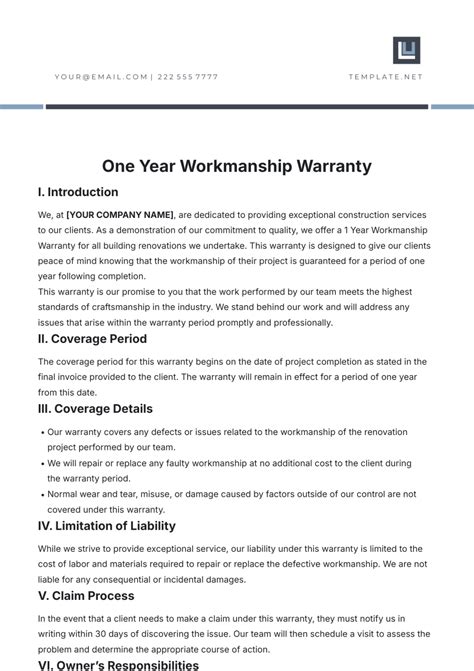 Free Simple 1-Year Warranty Template to Edit Online