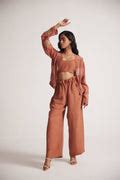 Rust Baggy Trouser With Flared Waist And Elastic Draw Strings| Western Era
