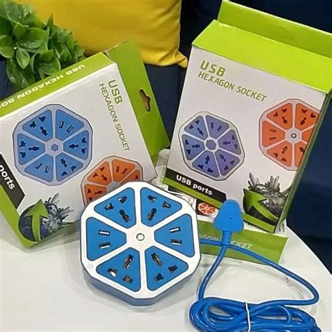 USB Hexagon Socket with 4 USB Slot and 4 Power Extension Cord Board ...