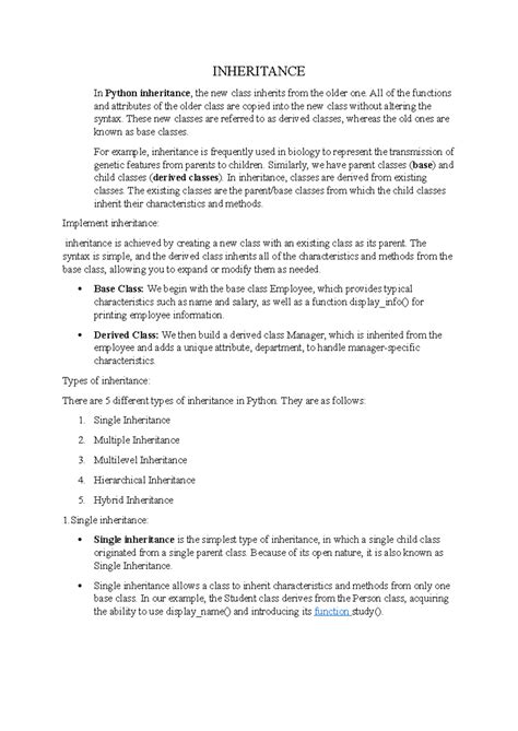 Inheritance - simple notes - INHERITANCE In Python inheritance, the new ...