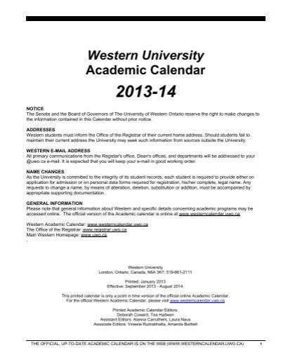 Download - Academic Calendar - University of Western Ontario