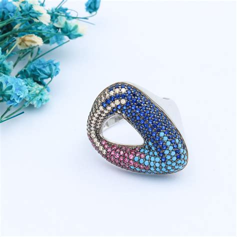 Silver Tringle Multi Color Diamond Ring – Eri Silvers