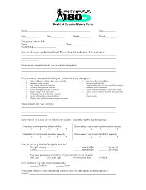 Fillable Online Health & Exercise History Form - fitnessoneeighty.com ...