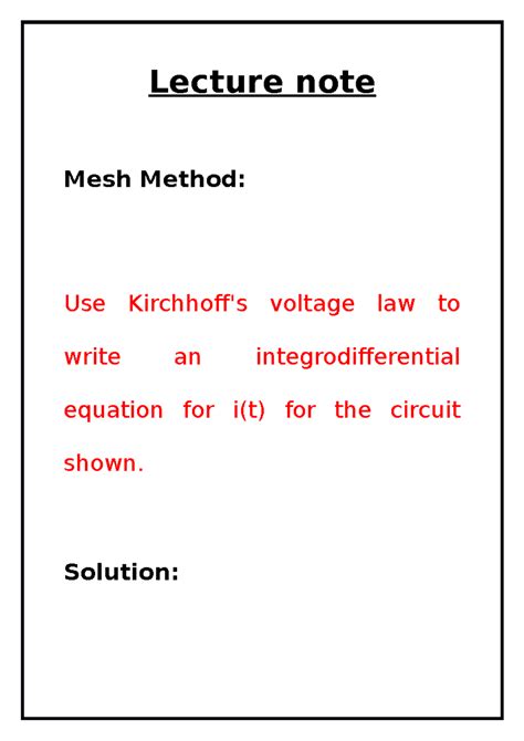 Lecture note of Mesh Method - Lecture note Mesh Method: Use Kirchhoff's ...