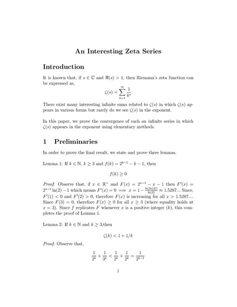 AN Interesting ZETA Series - An Interesting Zeta Series Introduction It ...